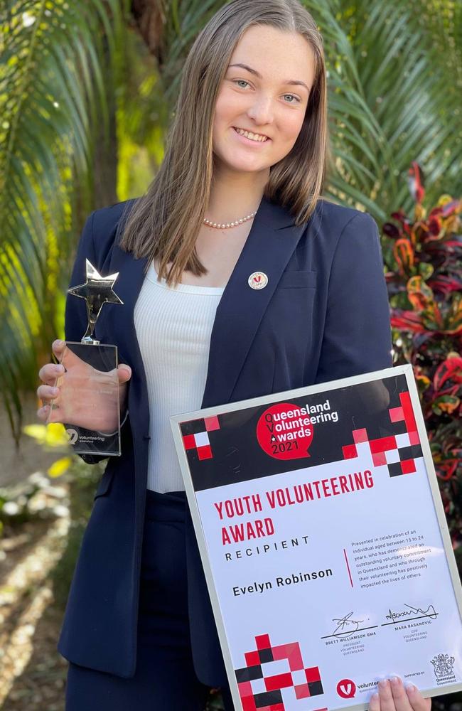 Evelyn Robinson was named Queensland Youth Volunteer of the Year in 2021. Picture: Contributed