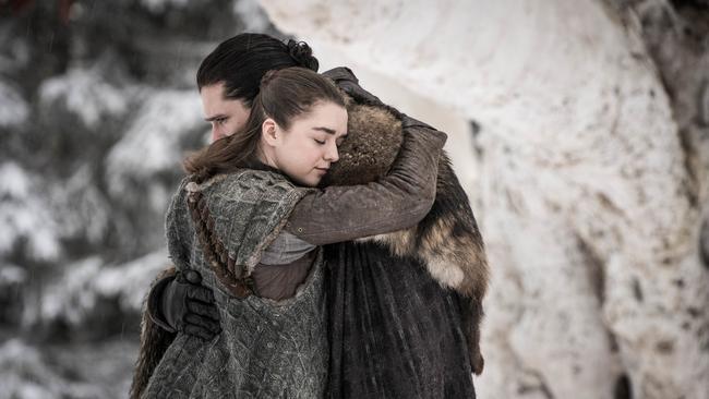 Jon Snow and Arya Stark reunite in episode one of season 8. Picture: HBO/Foxtel