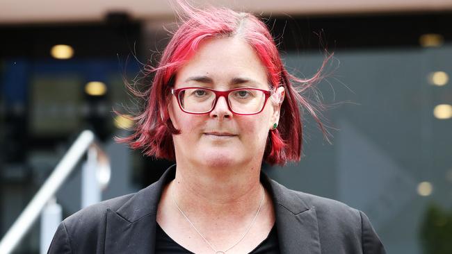 Dr Emma Huckerby leaves the Hobart Magistrate Courts. Picture: ZAK SIMMONDS