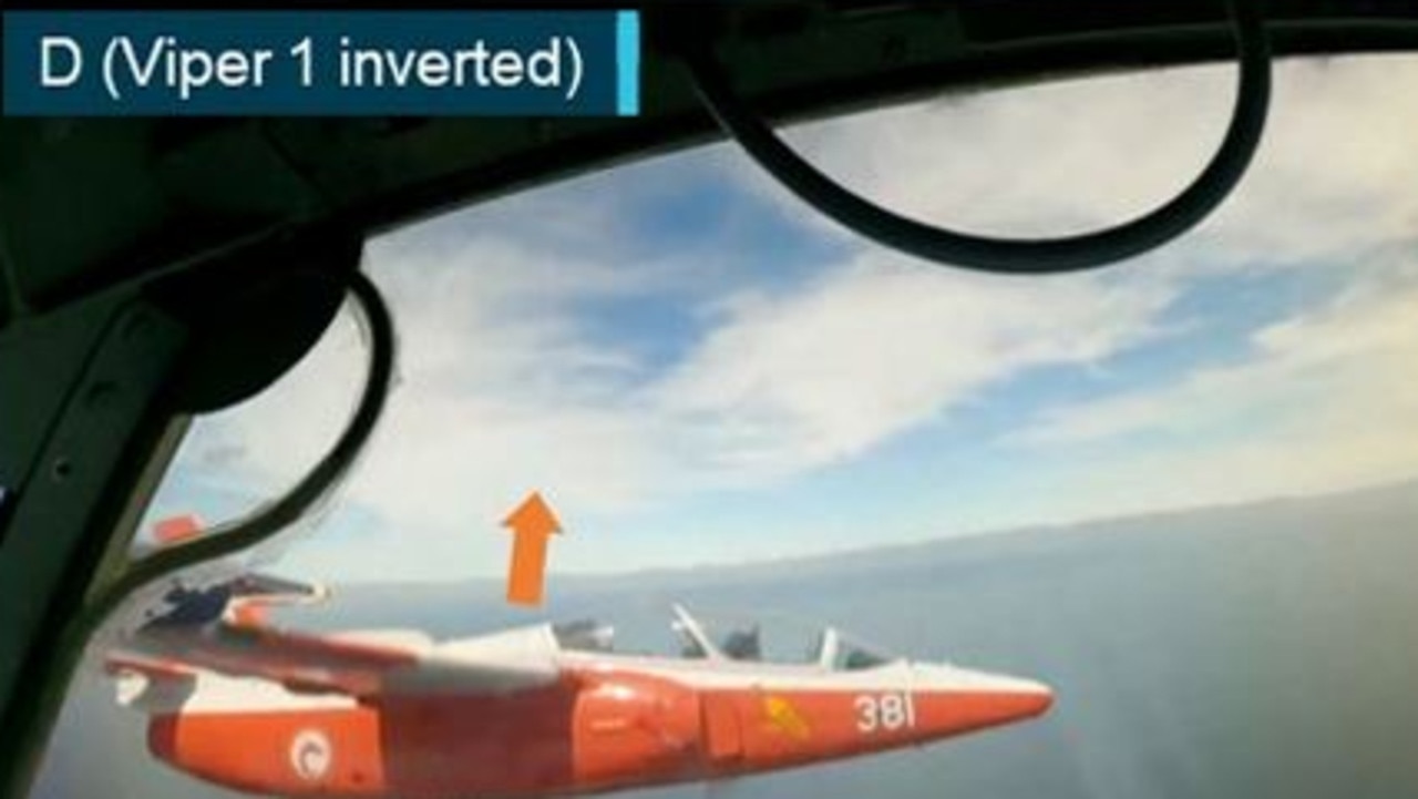 The point of impact between the wings of Viper 1 and Viper 2 (orange plane). Picture: ATSB