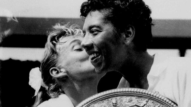 Althea Gibson is congratulated by opponent Darlene Hard after hee Wimbledon singles victory. Picture: AP