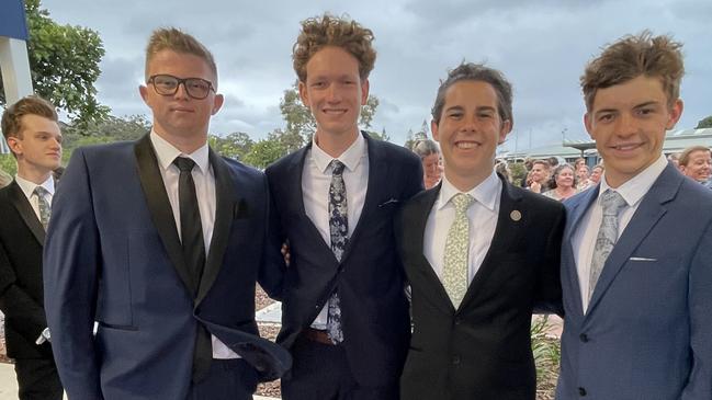 Cade, Lachlan, Caleb and Ethan at the 2023 Mountain Creek State High formal.