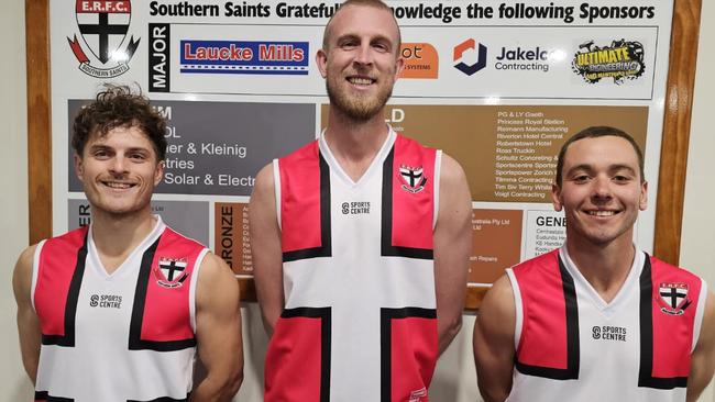 Dane Pfitzner (middle) with Brodie (left) and Tyson Launer. Picture: Southern Saints Football Club