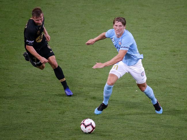 Bart Schenkeveld of the City during the Round 15 A-League match between the Melbourne City and the Western Sydney Wanderers at AAMI Park in Melbourne, Tuesday, January 22, 2019. (AAP Image/George Salpigtidis) NO ARCHIVING, EDITORIAL USE ONLY