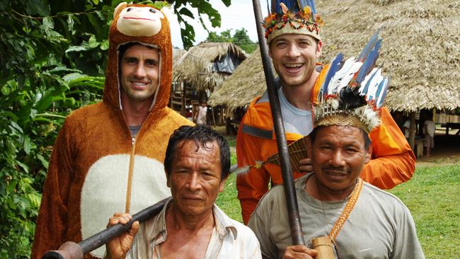 Andy Lee with comedy partner Hamish Blake in Hamish & Andy's Gap Year South America, 2014.