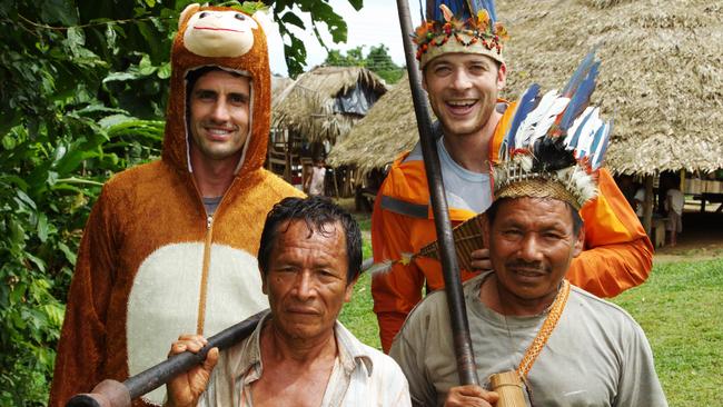 Andy Lee with comedy partner Hamish Blake in Hamish &amp; Andy's Gap Year South America, 2014.