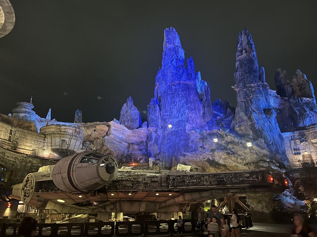 The impressive life-size replica of Han Solo's Millennium Falcon outside the entrance to the Smugglers Run ride at Disney World in Orlando, Florida, in the US. Picture: Jodie O'Brien