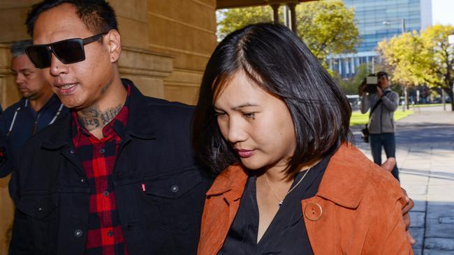 Caroline Dela Rose Nilsson and her husband Mark outside court after an earlier hearing. Picture: NCA NewsWire / Brenton Edwards