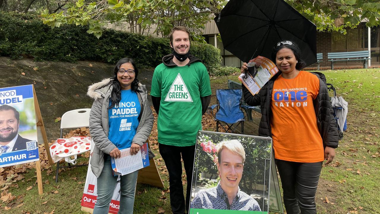 Campaign supporters vying for votes in Campbelltown. Picture: Annie Lewis.