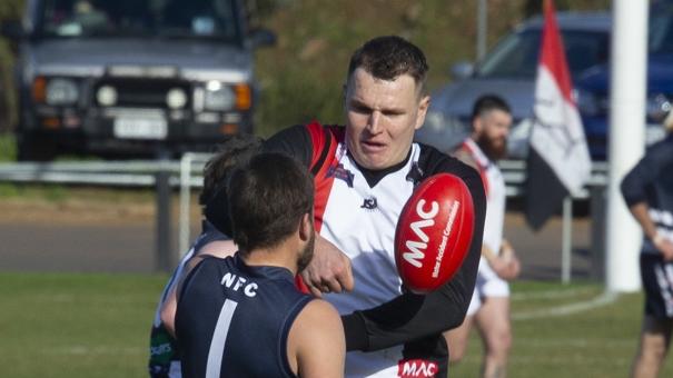 Christies Beach forward Daniel Nobes in action against Noarlunga during the SFL's round one. Picture: James Baker Photography