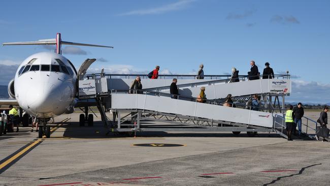 Another planeload of passengers ready to pass through Launceston Airport where passenger numbers have rebounded to 94 per cent of their pre-Covid levels, May 7, 2023. Picture: Alex Treacy