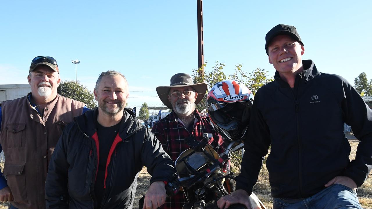 LR: Keith Hurst, Ron Kime, Carl Landgraf and Trenaman outside Finke gates on Friday. Picture: (A)manda Parkinson