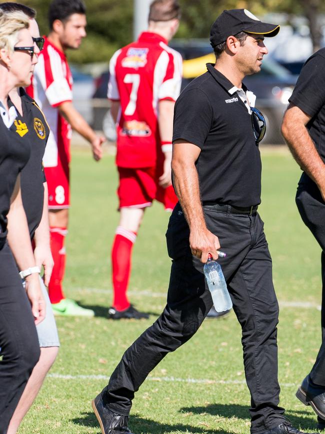 Steve De Giovanniello, pictured in 2016 while coaching West Torrens Birkalla. Picture: Adam Butler