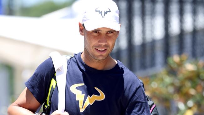 Rafael Nadal at Pat Rafter Arena ahead of the Brisbane International. Picture: Steve Pohlner