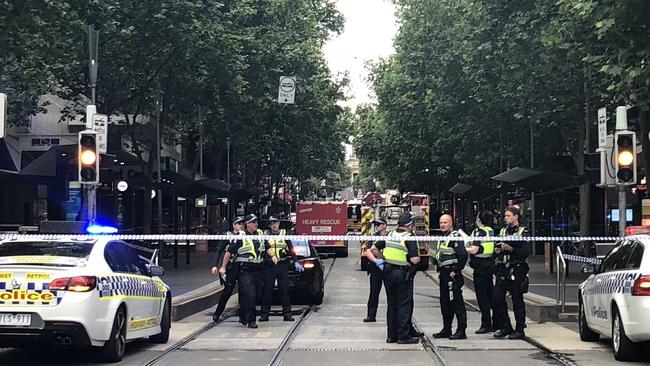 Police cordon off Bourke St. Picture: Aneeka Simonis