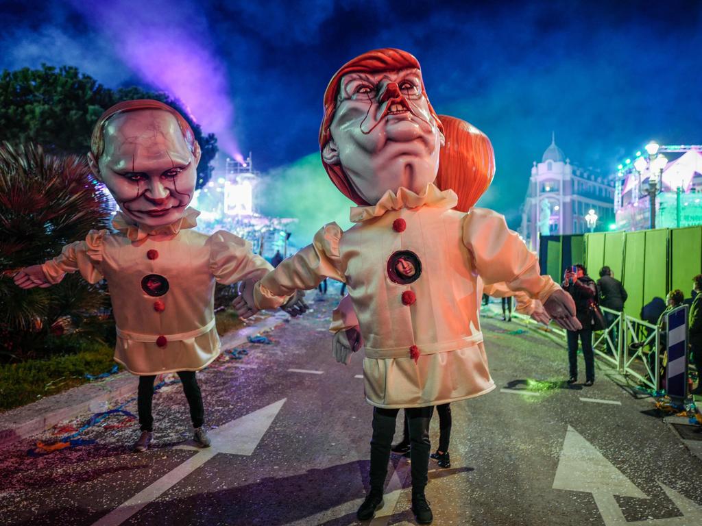 Statues depicting US President Donald Trump and Russia's Vladimir Putin as evil clowns parade on the first day of the 135th Nice Carnival. Picture; AFP