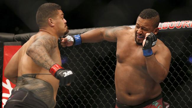 Yorgan De Castro knocks out Tafa at UFC 243 in Mebourne in October last year. Picture: Getty Images