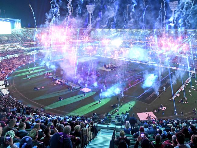 Fans enjoy the pre match fireworks during Game 1 of the 2018 State of Origin series at the MCG in Melbourne, Wednesday, June 6, 2018. (AAP Image/Joe Castro) NO ARCHIVING, EDITORIAL USE ONLY