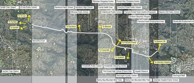 A map of the Pipeline Active Transport Corridor, a $7.2m shared path to run adjacent to the Sydney Water pipeline on a stretch from Beacon Hill to St Ives. Picture: Supplied