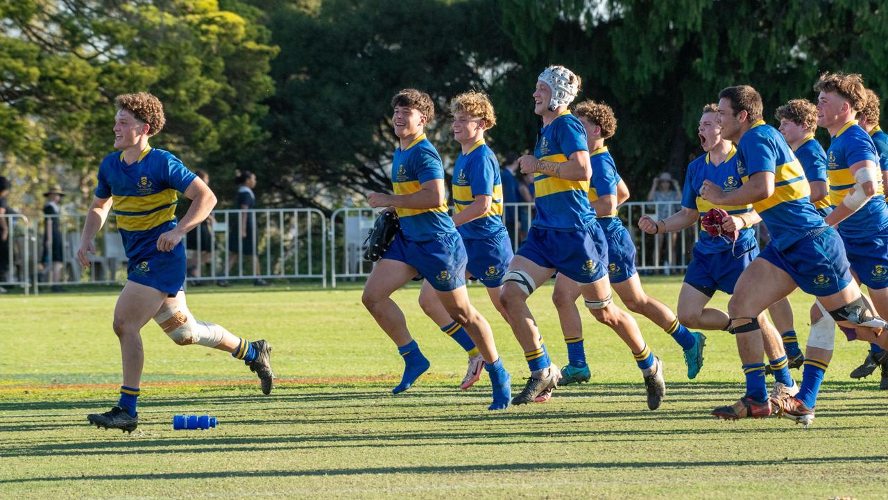 TGS celebrate their win. 2024 O'Callaghan Cup at Downlands College. Photo by Nev Madsen