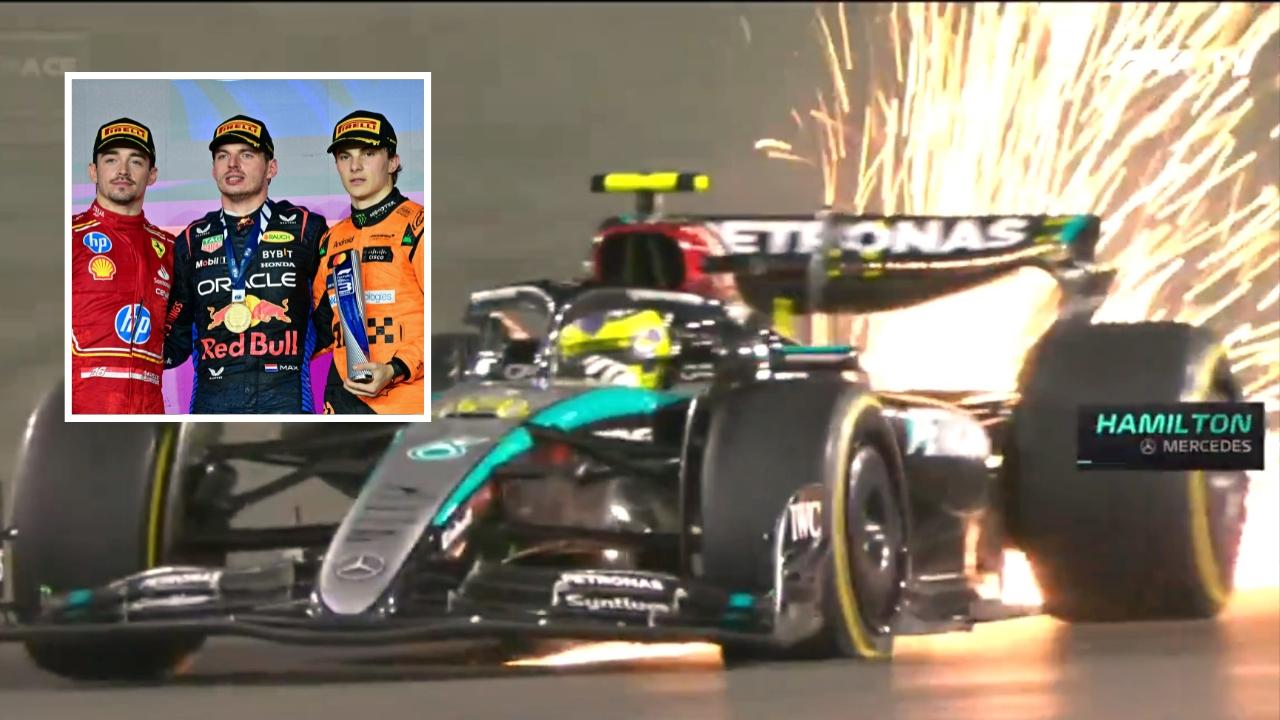 Lewis Hamilton was one of those to have their race ruined by the debris. Photo: Fox Sports.