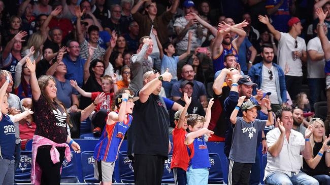 The raucous Adelaide Arena crowd gets behind the Sixers in Game 2 of the NBL grand final series on Sunday. Picture: AAP Image