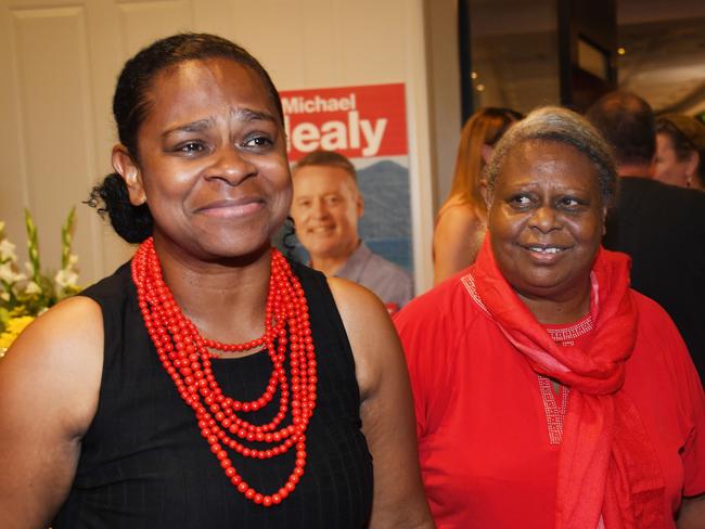 Cynthia Lui (left) arrives at a victory party with her mother Lizzy Lui.