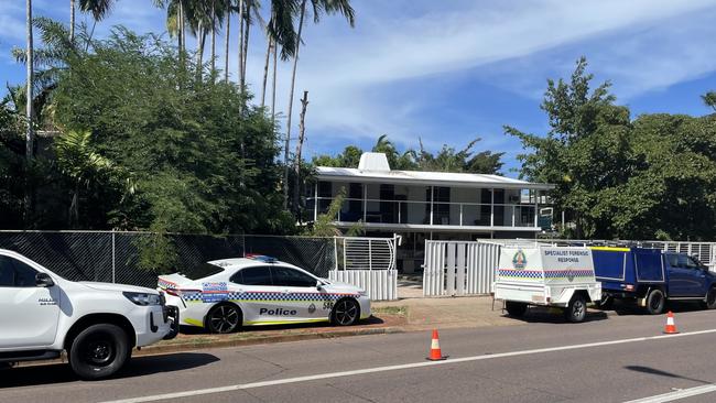 The scene outside a home in Millner where an international student was left to die after a home invasion. Picture: Bethany Griffiths