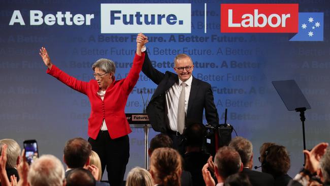 Penny Wong and Labor leader Anthony Albanese at the Labor Party launch in Perth. Picture: Liam Kidston.