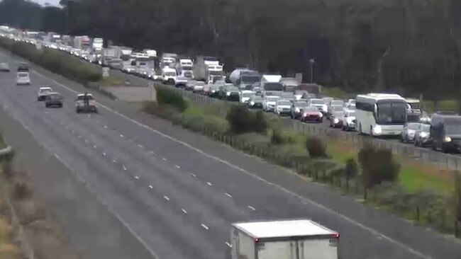 Drivers faced significant delays after the Princes Fwy towards Geelong was closed on August 29. Picture: VicTraffic.