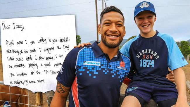 Waratahs and Wallabies star Israel Folau, Flynn English and a portion of the letter.