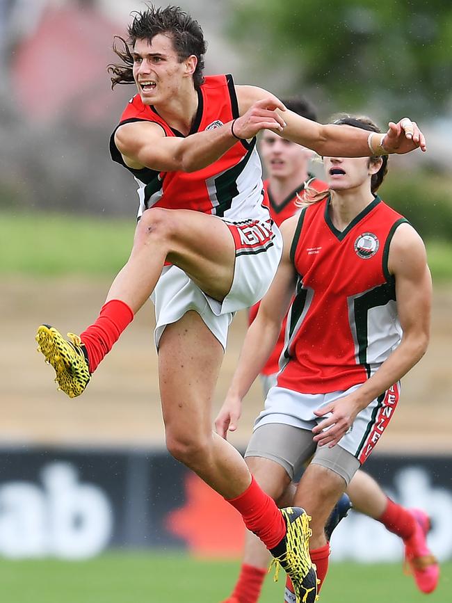 Caleb Poulter in action for Henley High during the grand final of the All School Cup against Prince Alfred College. Picture Mark Brake