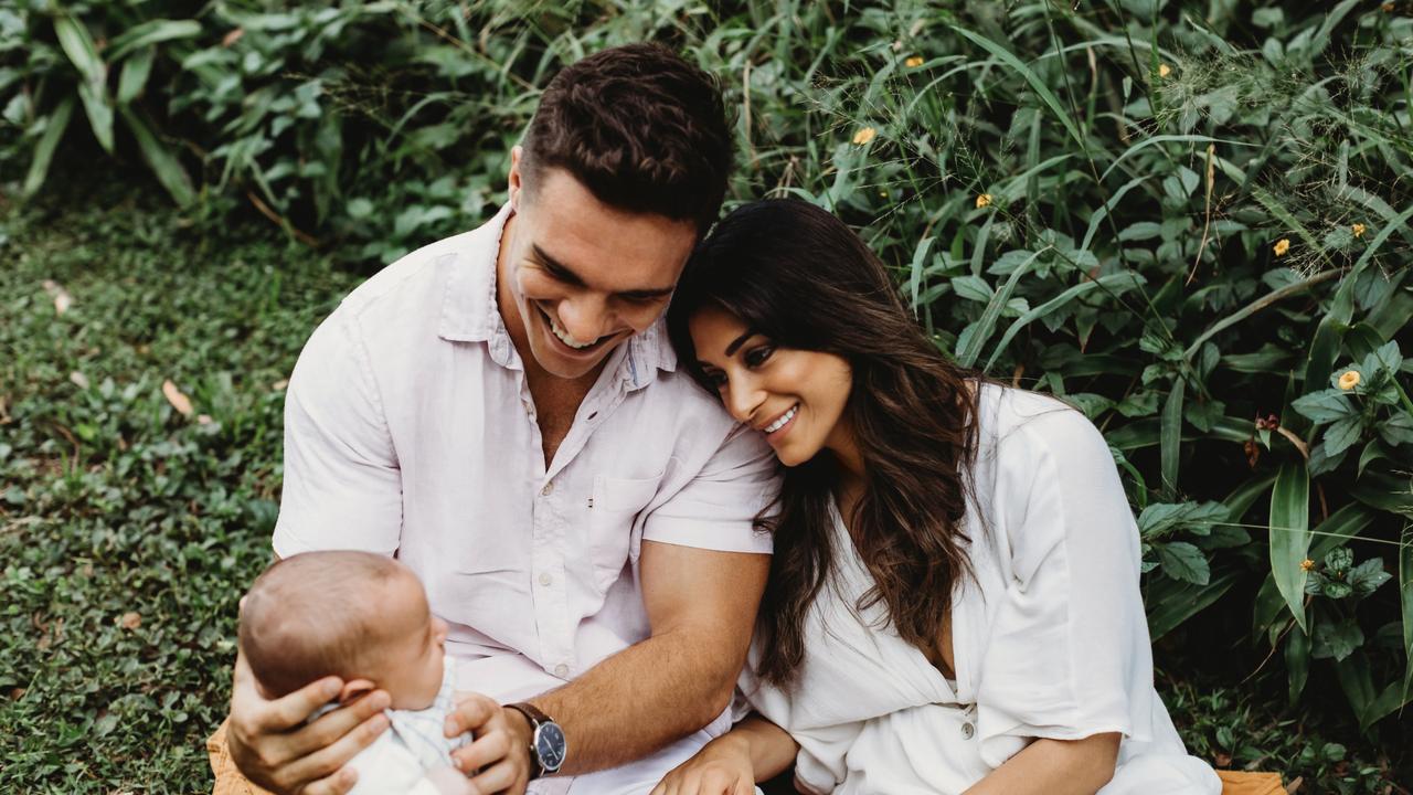 Bronco Brodie Croft and partner Safina, pictured with their young son, have been rocked by a Covid family ordeal.