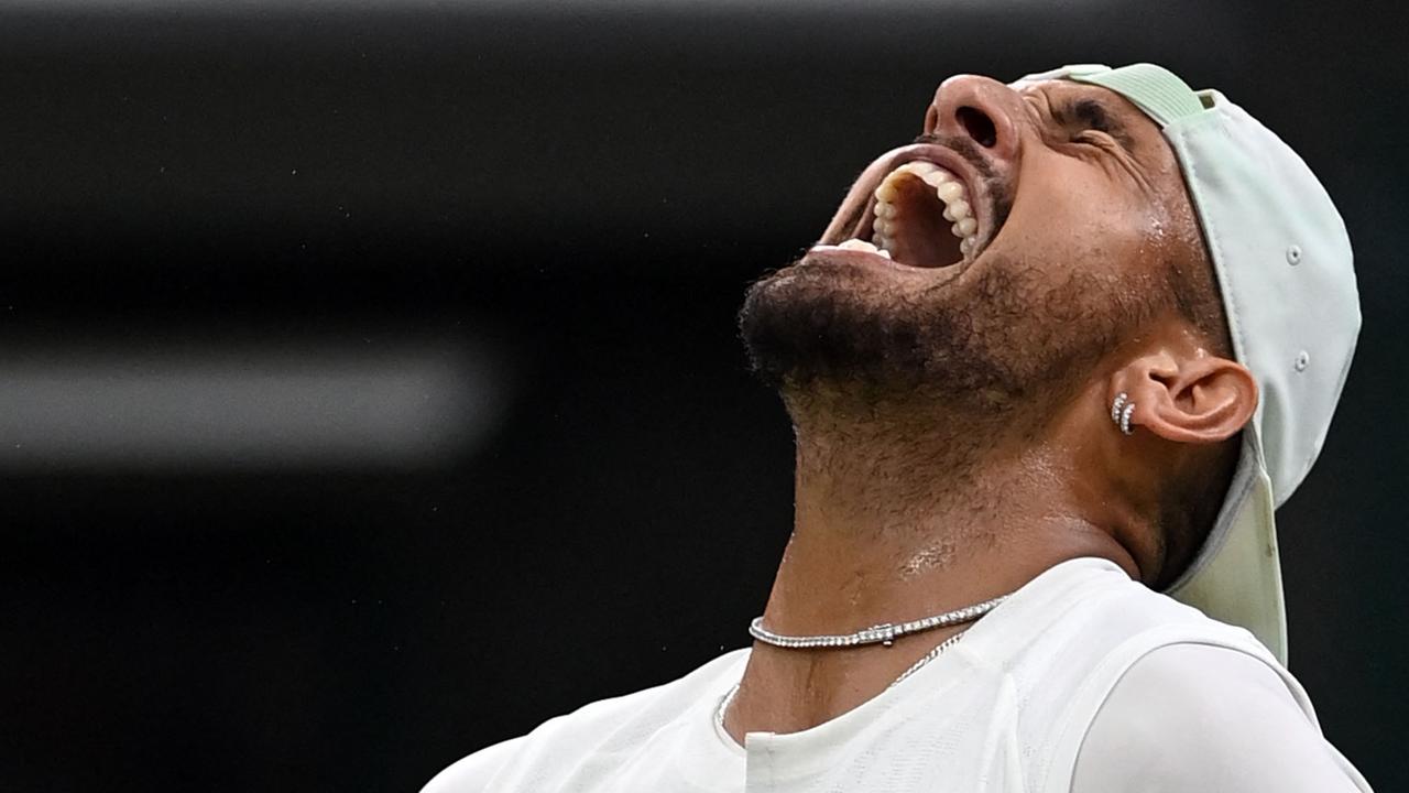 Nick Kyrgios celebrates beating Greece's Stefanos Tsitsipas