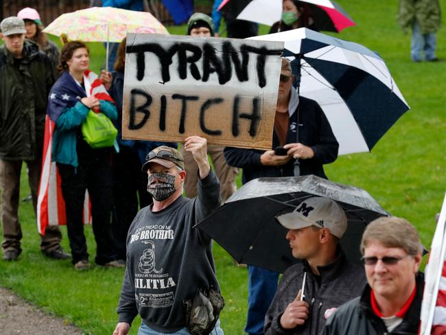 Protesters at an anti-shutdown rally in Michigan in May. Picture: AFP