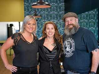 NOW OPEN: Grace Batten, Renee Houston and Damian Roche from Houston and Co Barber Shop. Picture: Contributed