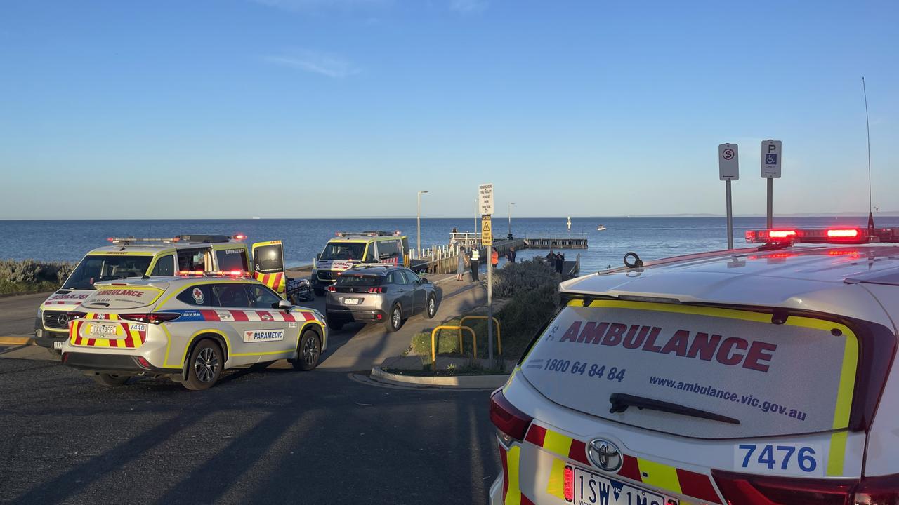 Paramedics at the scene of a boating accident in St Leonards on the Bellarine Peninsula.