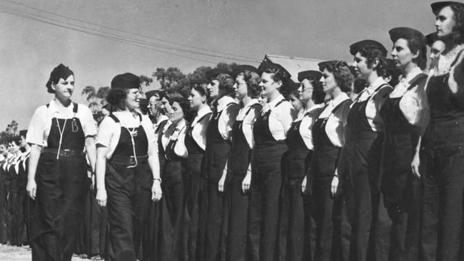 Violet McKenzie inspecting a parade of members of the Women's Emergency Signalling Corps in 1940. Picture: Australian War Memorial.