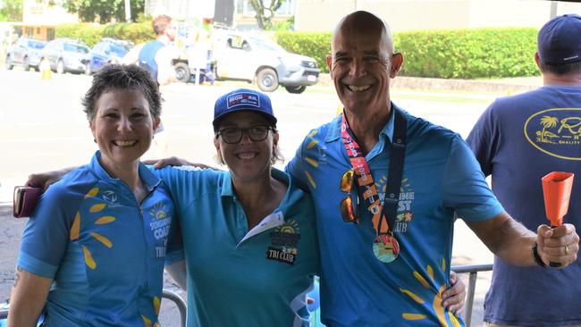 Rob Delnoij, Kirsty Guest and Kim Normand from Sunshine Coast Tri Club at the 2023 Mooloolaba Triathlon.