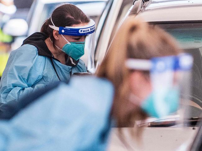 SYDNEY, AUSTRALIA - NewsWire Photos APRIL, 26, 2021: Medical professionals are seen performing Covid-19 tests at the Bondi Beach drive-through COVID-19 testing centre.Picture: NCA NewsWire/Flavio Brancaleone