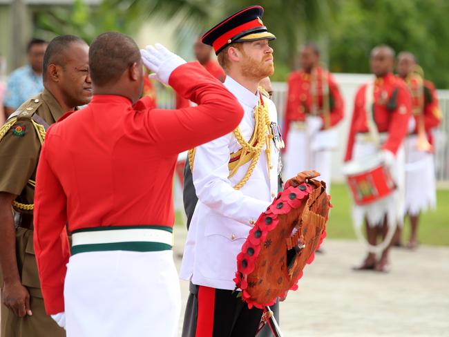 Prince Harry was given a salute. Picture: Nathan Edwards