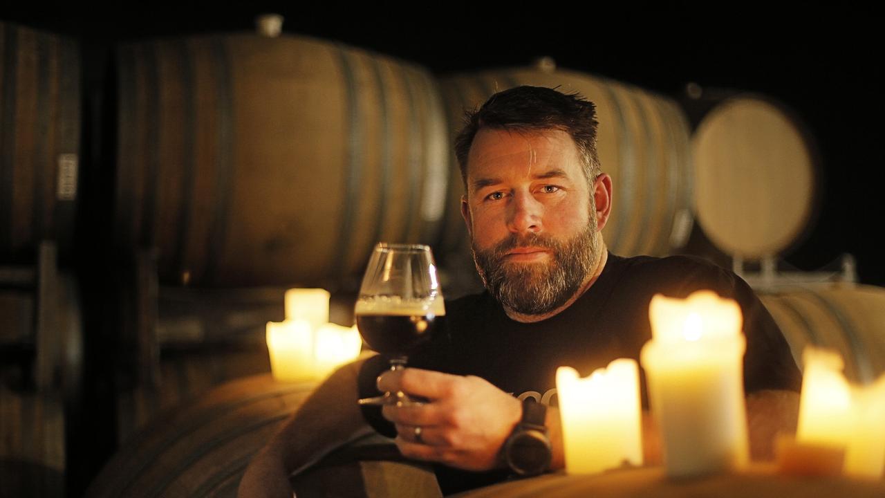 <p>In the barrel room at MONA, Brewery manager and head brewer Dave MacGill. Picture: MATHEW FARRELL</p>