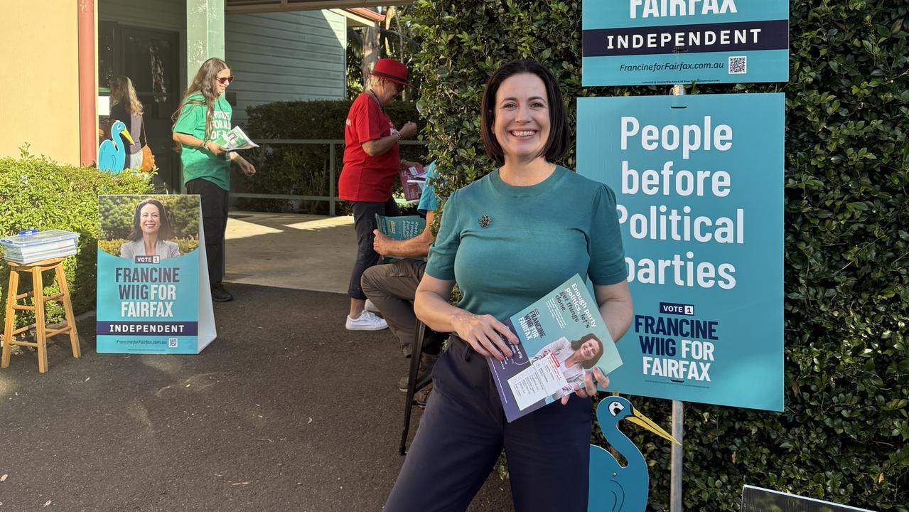 Climate-200 backed independent candidate Francine Wiig at a Fairfax pre-poll station. Photo: Jarrod Tutbury.