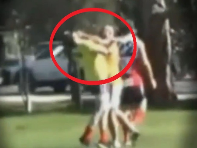 Central United's Nick Kershaw could face criminal charges for this punch on a volunteer runner in the Adelaide footy league.