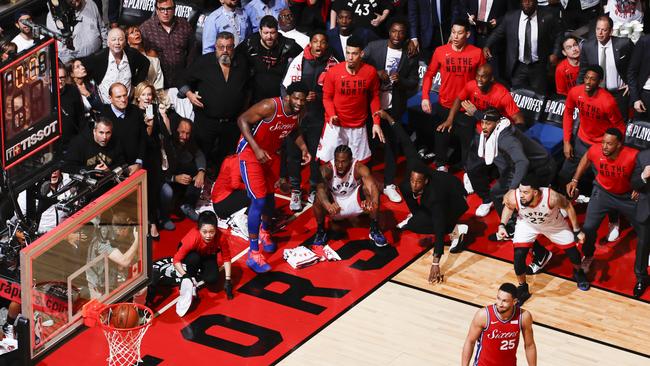 Kawhi Leonard while hitting his incredible game-winner. Picture: Mark Blinch/NBAE