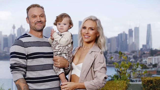 Brian Austin Green with his partner Sharna Burgess and their son Zane. Picture: Sam Ruttyn