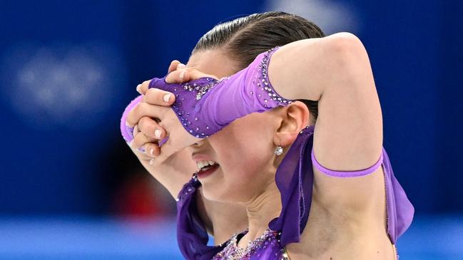 Russia's Kamila Valieva was emotional after finishing her routine.