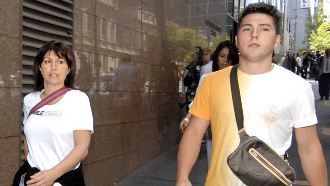 Roberta Williams leaving the Magistrate's Court with her son Tye Stephens during a previous hearing.