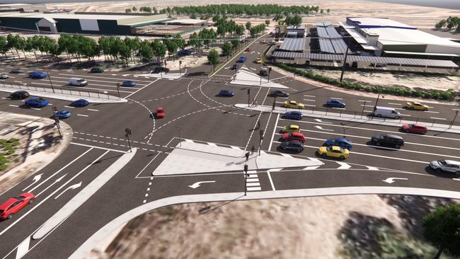 Concept art of the $6 million upgrades to the intersection which would see improved slip lanes and added pedestrian crossings to the Bagot Rd/Osgood Dr intersection. Picture: Supplied.