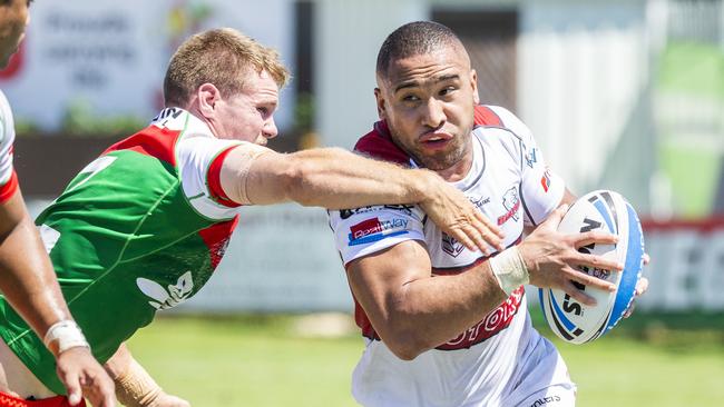 Jamil Hopoate in the Intrust Super Cup game between Wynnum Manly Seagulls and Redcliffe Dolphins. Picture: AAP Image/Renae Droop